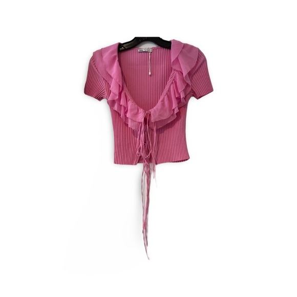 Zara pink ruffle crop top Small - Picture 2 of 8
